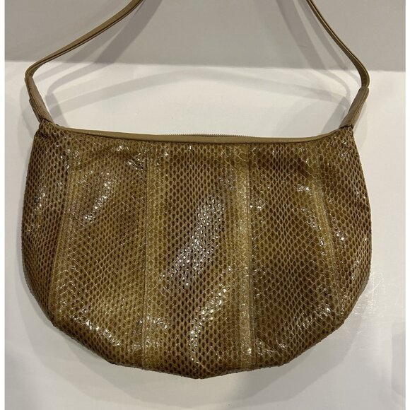 Clemente Vintage Snake Skin Shoulder Purse Tan / Brown With Strap Zipper Closure - Picture 2 of 16